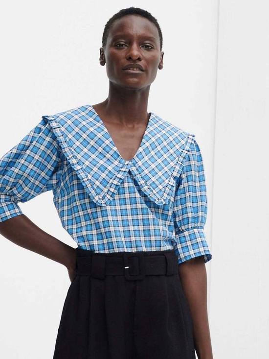 Ganni Tops - GANNI Seersucker Plaid Collar Blouse